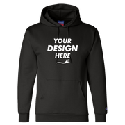 Champion Unisex Powerblend® Hooded Sweatshirt, Black, Front view, Mockup