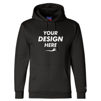 Champion Unisex Powerblend® Hooded Sweatshirt, Black, Front view, Mockup
