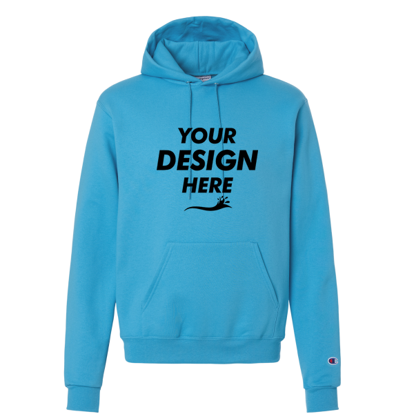 Champion Unisex Powerblend® Hooded Sweatshirt, Blue Lagoon, Front view, Mockup