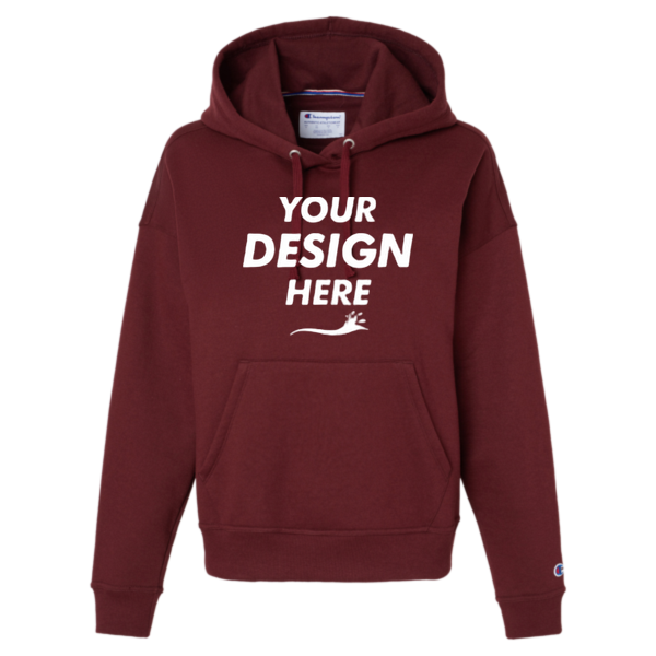 Champion Women's Powerblend® Hooded Sweatshirt, Maroon, Front view, Mockup
