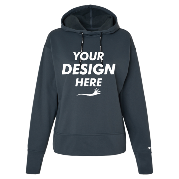 Champion Women's Sport Hooded Sweatshirt, Stealth, Front view, Mockup