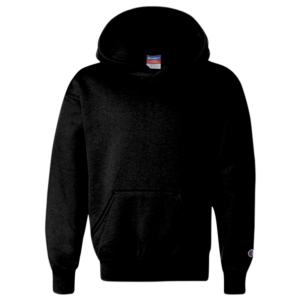 Champion Youth Powerblend® Hooded Sweatshirt, Black, Front view