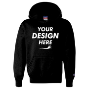 Champion Youth Powerblend® Hooded Sweatshirt, Black, Front view, Mockup