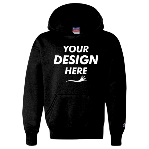 Champion Youth Powerblend® Hooded Sweatshirt, Black, Front view, Mockup