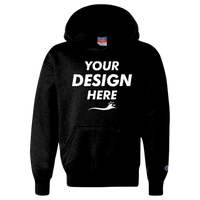 Champion Youth Powerblend® Hooded Sweatshirt, Black, Front view, Mockup