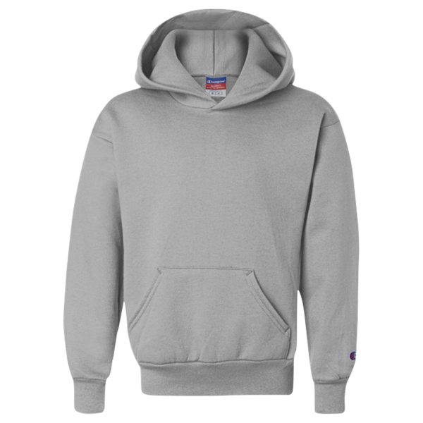 Champion Youth Powerblend® Hooded Sweatshirt, Light Steel, Front view