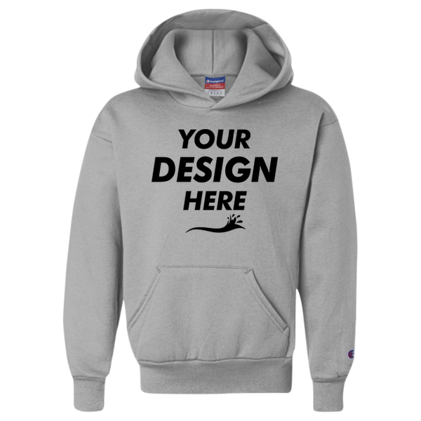 Champion Youth Powerblend® Hooded Sweatshirt, Light Steel, Front view, Mockup