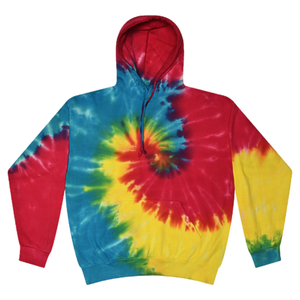 Colortone Unisex Tie-Dyed Hooded Sweatshirt, Reactive Rainbow, Front view
