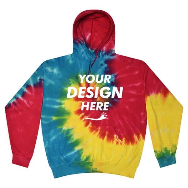 Colortone Unisex Tie-Dyed Hooded Sweatshirt, Reactive Rainbow, Front view, Mockup
