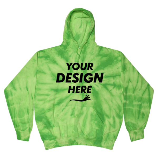Colortone Unisex Tie-Dyed Hooded Sweatshirt, Spider Lime, Front view, Mockup
