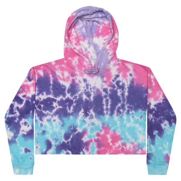Colortone Women's Tie-Dyed Crop Hooded Sweatshirt, Cotton Candy, Front view