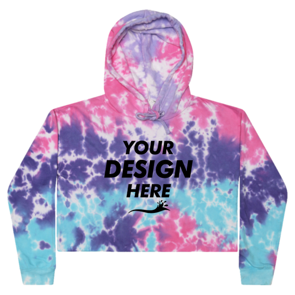 Colortone Women's Tie-Dyed Crop Hooded Sweatshirt, Cotton Candy, Front view, Mockup