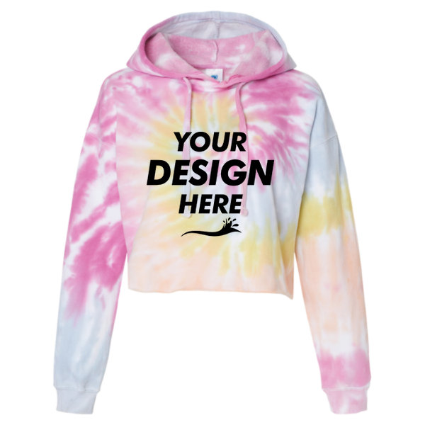 Colortone Women's Tie-Dyed Crop Hooded Sweatshirt, Desert Rose, Front view, Mockup