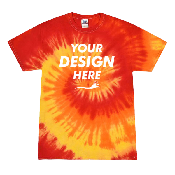Colortone Youth Multi-Color Tie-Dyed T-Shirt, Blaze / Blaze, Front view, Mockup
