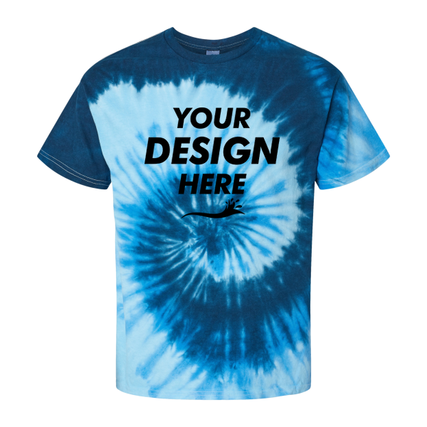 Colortone Youth Multi-Color Tie-Dyed T-Shirt, Blue Ocean / Blue Ocean, Front view, Mockup