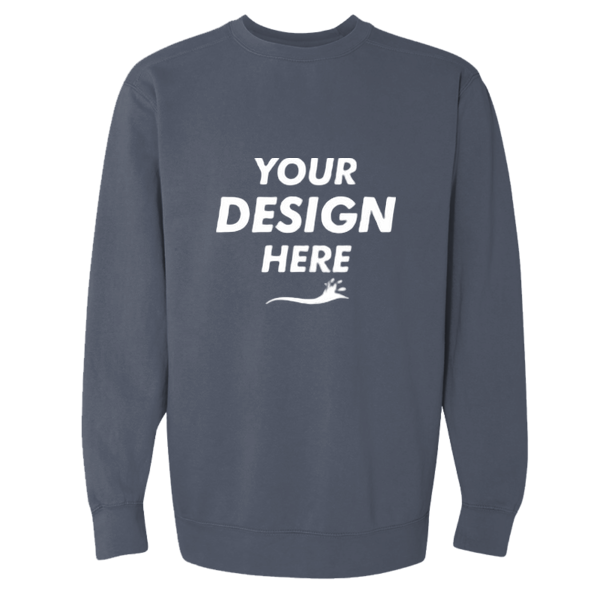 Comfort Colors Unisex Garment-Dyed Crewneck Sweatshirt, Denim, Front view, Mockup