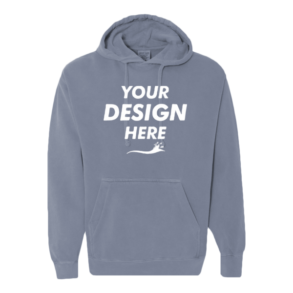 Comfort Colors Unisex Garment-Dyed Hooded Sweatshirt, Blue Jean, Front view, Mockup