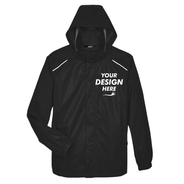 Core 365 Men's Climate Seam Sealed Lightweight Variegated Ripstop Jacket, Black, Front view, Mockup