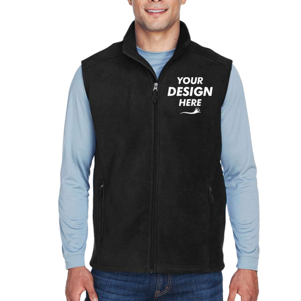 Core 365 Men's Journey Fleece Vest, Black, Front view, Mockup