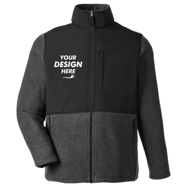 Core 365 Men's Journey Summit Hybrid Full-Zip, Heather Charcoal / Black, Front view, Mockup