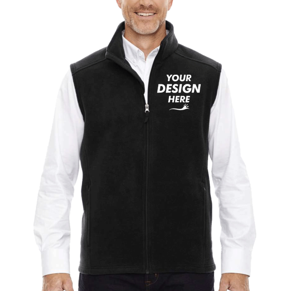 Core 365 Men's Tall Journey Fleece Vest, Black, Front view, Mockup