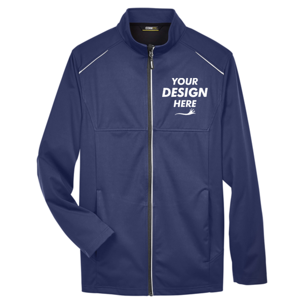 Core 365 Men's Tall Techno Lite Three-Layer Knit Tech-Shell, Classic Navy, Front view, Mockup