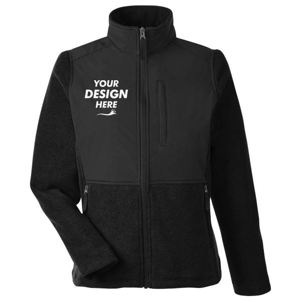 Core 365 Women's Journey Summit Hybrid Full-Zip, Black / Black, Front view, Mockup