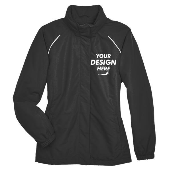 Core 365 Women's Profile Fleece-Lined All-Season Jacket, Black, Front view, Mockup