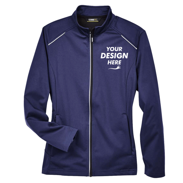 Core 365 Women's Techno Lite Three-Layer Knit Tech-Shell, Classic Navy, Front view, Mockup