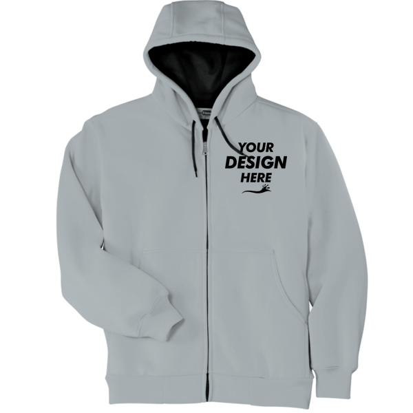 CornerStone Heavyweight Full Zip Hooded Sweatshirt with Thermal Lining, Athletic Heather, Front view, Mockup