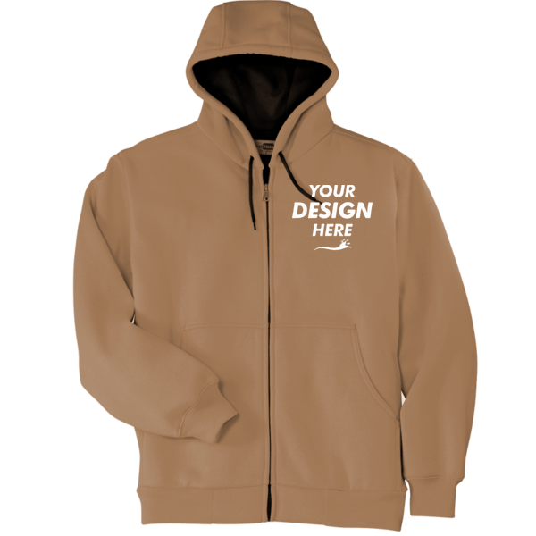 CornerStone Heavyweight Full Zip Hooded Sweatshirt with Thermal Lining, Duck Brown, Front view, Mockup