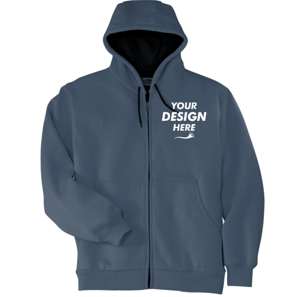 CornerStone Heavyweight Full Zip Hooded Sweatshirt with Thermal Lining, Navy, Front view, Mockup