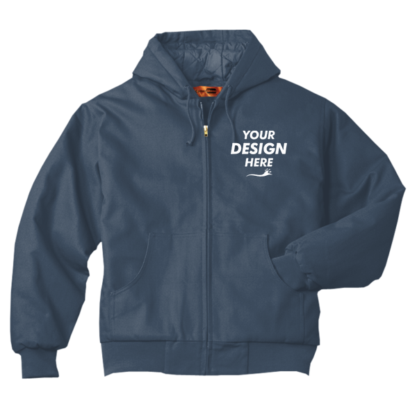 CornerStone Tall Duck Cloth Hooded Work Jacket, Navy, Front view, Mockup