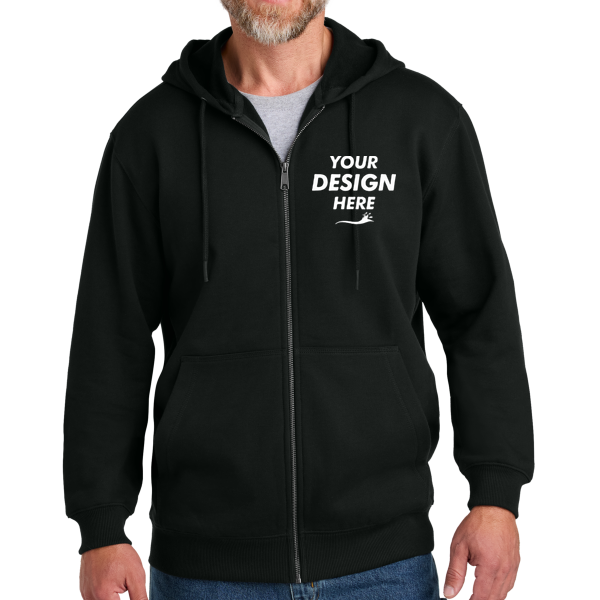 CornerStone Tough Fleece Full Zip Hoodie, Black, Front view, Mockup