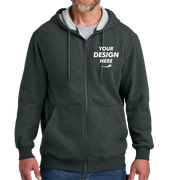CornerStone Tough Fleece Full Zip Hoodie, Charcoal Heather, Front view, Mockup