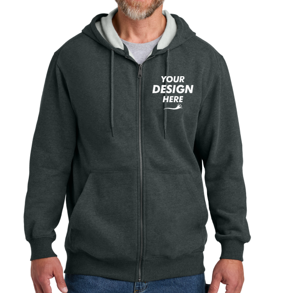 CornerStone Tough Fleece Full Zip Hoodie, Charcoal Heather, Front view, Mockup