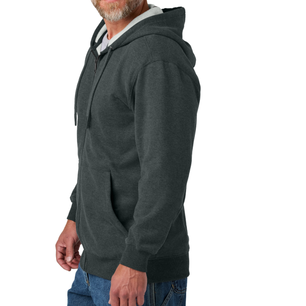 CornerStone Tough Fleece Full Zip Hoodie, Charcoal Heather, Left Sleeve view