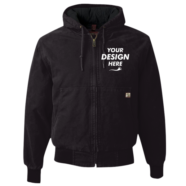 DRI DUCK Men's Cheyenne Boulder Cloth™ Hooded Jacket with Tricot Quilt Lining, Black, Front view, Mockup