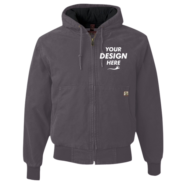 DRI DUCK Men's Cheyenne Boulder Cloth™ Hooded Jacket with Tricot Quilt Lining, Charcoal, Front view, Mockup