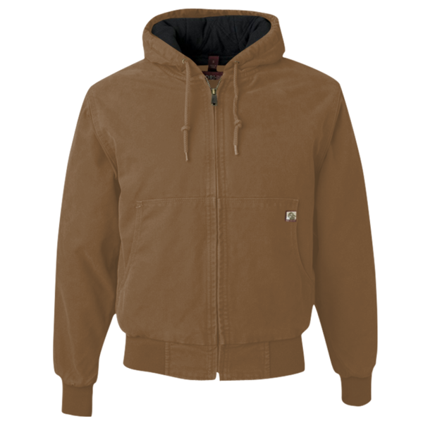 DRI DUCK Men's Cheyenne Boulder Cloth™ Hooded Jacket with Tricot Quilt Lining, Field Khaki, Front view