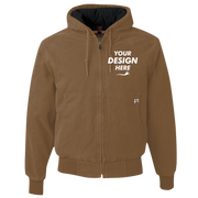 DRI DUCK Men's Cheyenne Boulder Cloth™ Hooded Jacket with Tricot Quilt Lining, Field Khaki, Front view, Mockup