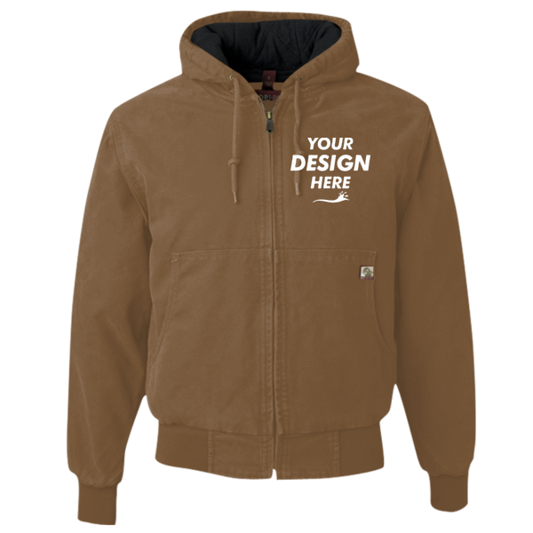 DRI DUCK Men's Cheyenne Boulder Cloth™ Hooded Jacket with Tricot Quilt Lining, Field Khaki, Front view, Mockup
