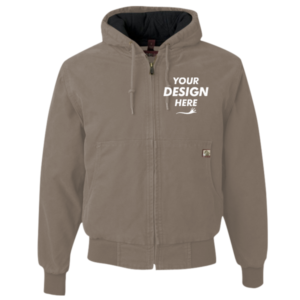 DRI DUCK Men's Cheyenne Boulder Cloth™ Hooded Jacket with Tricot Quilt Lining, Gravel, Front view, Mockup