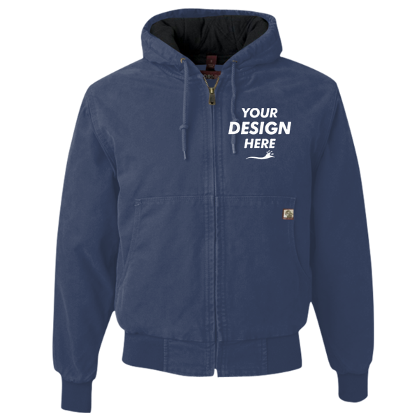 DRI DUCK Men's Cheyenne Boulder Cloth™ Hooded Jacket with Tricot Quilt Lining, Navy, Front view, Mockup