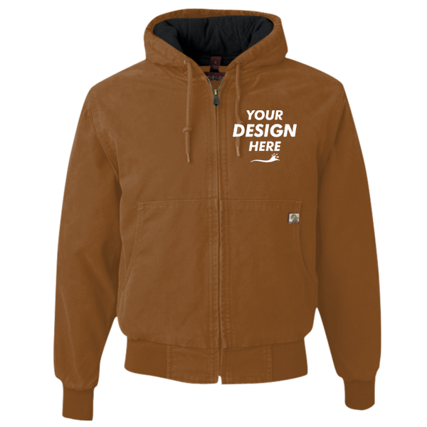 DRI DUCK Men's Cheyenne Boulder Cloth™ Hooded Jacket with Tricot Quilt Lining, Saddle, Front view, Mockup