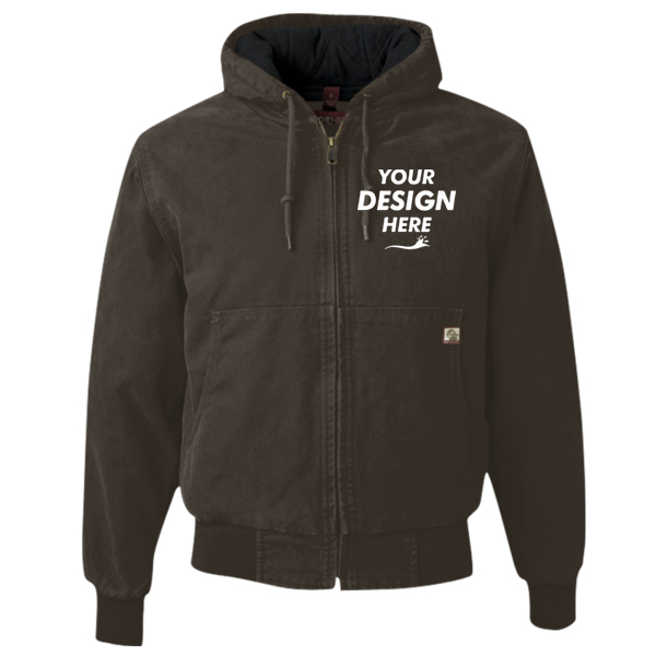 DRI DUCK Men's Cheyenne Boulder Cloth™ Hooded Jacket with Tricot Quilt Lining, Tobacco, Front view, Mockup