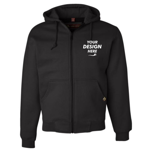 DRI DUCK Men's Crossfire Heavyweight Power Fleece Hooded Jacket with Thermal Lining, Black, Front view, Mockup