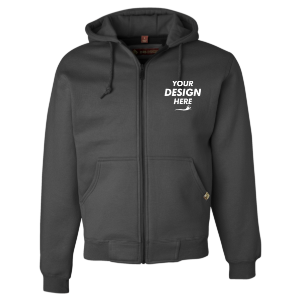 DRI DUCK Men's Crossfire Heavyweight Power Fleece Hooded Jacket with Thermal Lining, Dark Oxford, Front view, Mockup