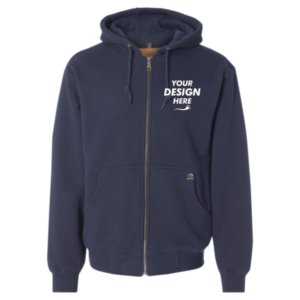DRI DUCK Men's Crossfire Heavyweight Power Fleece Hooded Jacket with Thermal Lining, Navy, Front view, Mockup