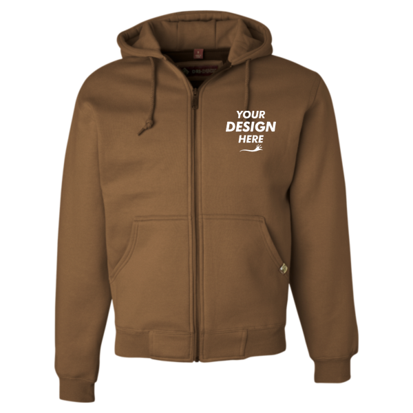 DRI DUCK Men's Crossfire Heavyweight Power Fleece Hooded Jacket with Thermal Lining, Saddle, Front view, Mockup